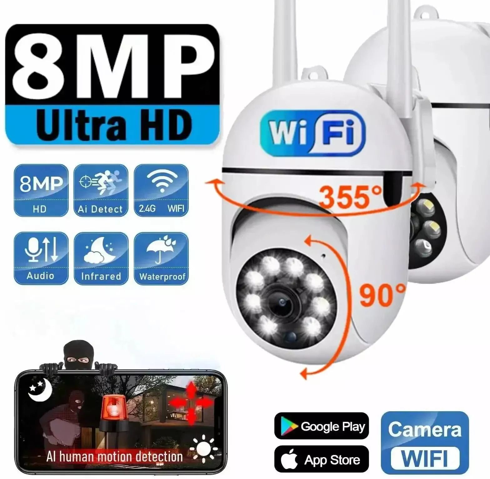 SIOVS CCTV WiFi 1080p Wireless PTZ Camera 24hour recording Night Vision TwoWay Audio Security Camera