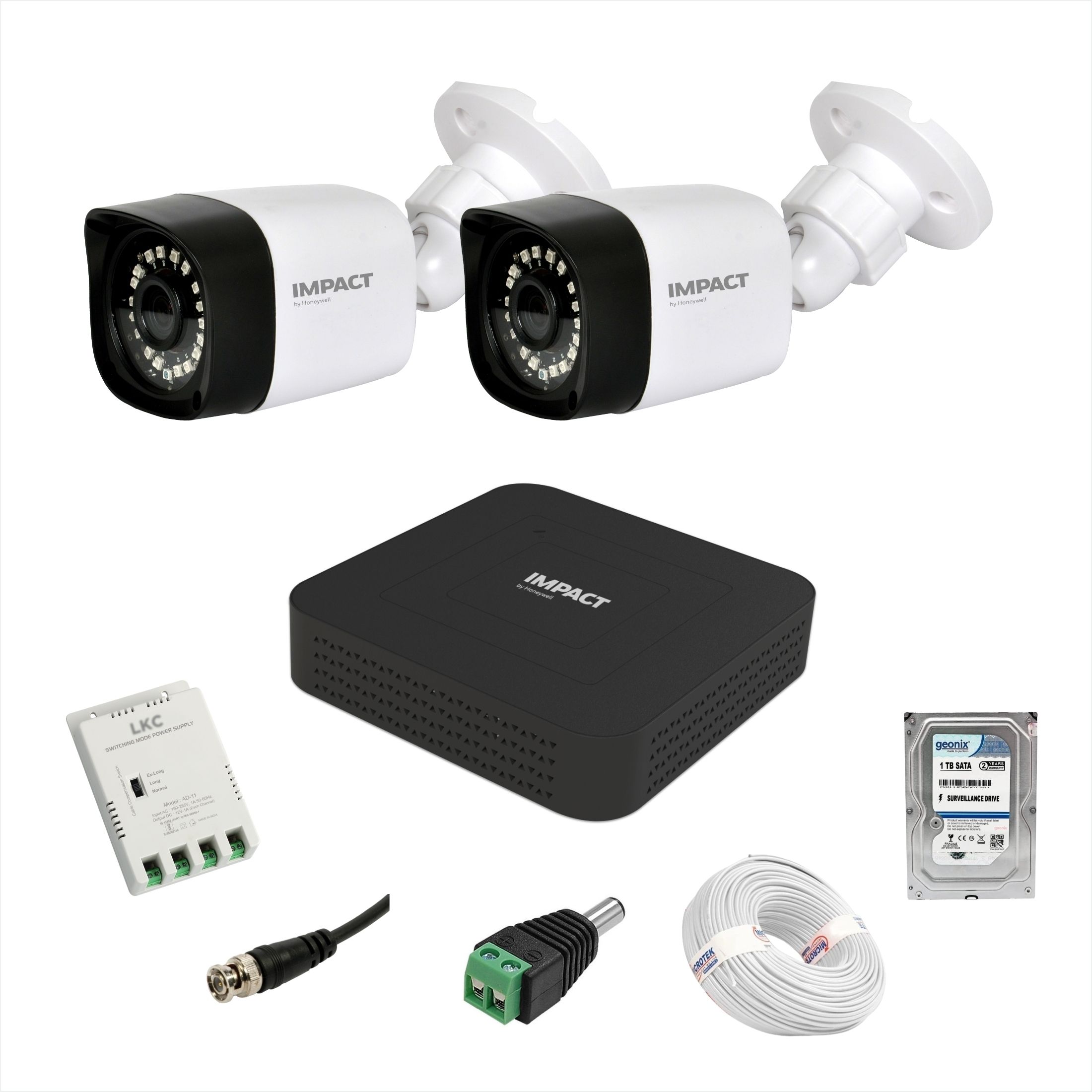 Impact by Honeywell 2MP 2 Bullet CCTV Camera + 4 Channel DVR +1TB HDD +90 mtrs cable Cctv Camera Set Security Camera-image-3