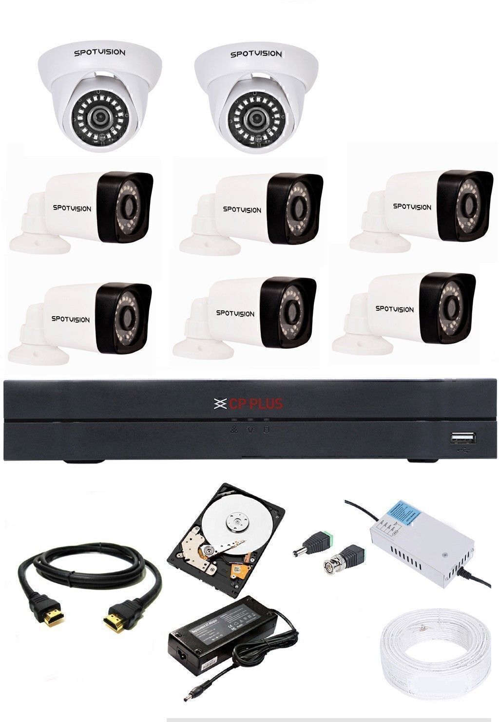 CP PLUS CP-PLUES 8CH DVR CP-UVR-0801E1-CS 01PCS DOME CAMERA CP-USC-DA10L2-0360 02PCS BULLET CAMERA CP-USC-TA10L2-0360 06PCS 1TB HDD 90 METAR CABLE COMBO KIT Security Camera-picture-16
