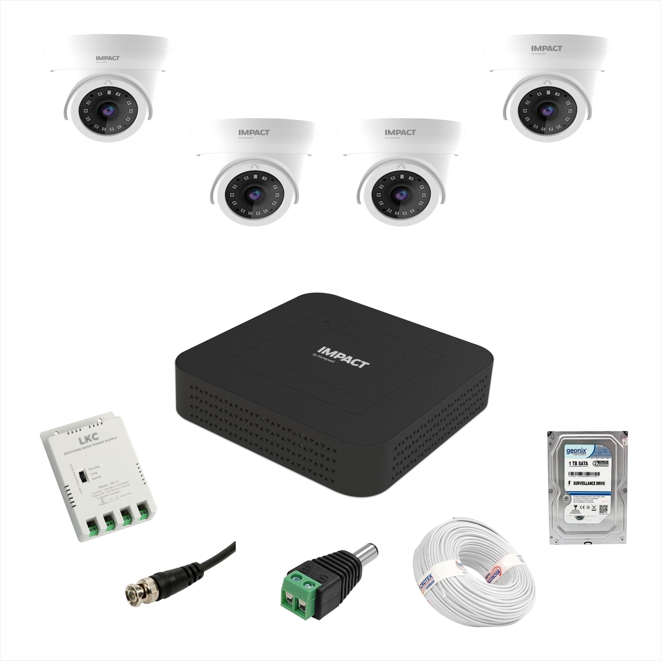 Impact by Honeywell 2MP 4 Dome CCTV Camera + 4 Channel DVR + 1TB HDD + 90 mtrs cable Cctv Camera Set Security Camera-picture-18