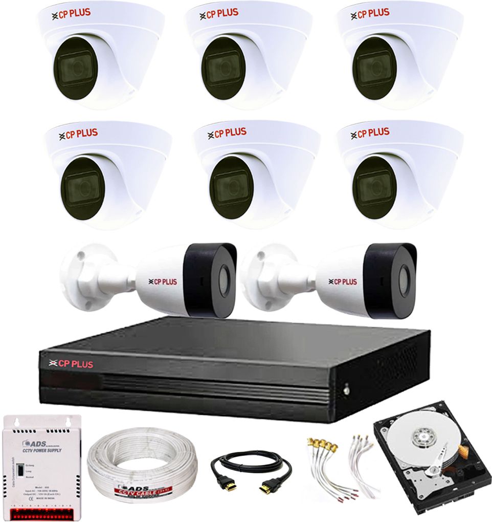 CP PLUS 8CH hibrid' DVR 1080p,BULLET 2Pcs,DOME 6PCS, 500GB Hard Disk,Full combo set Security Camera-image-48
