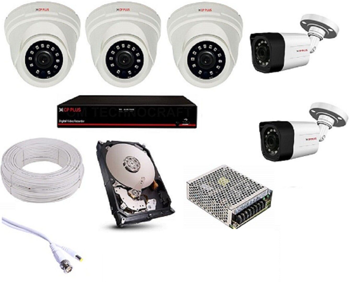 CP PLUS 2 BULLET 3 DOME (2.4mpcamera) ,8 CHANNEL DVR, 8 CHANNEL POWER SUPPLY,1TB HARD DISK,90M WIRE BUNDLE WITH ALL ACCESSORIES. Security Camera-picture-33