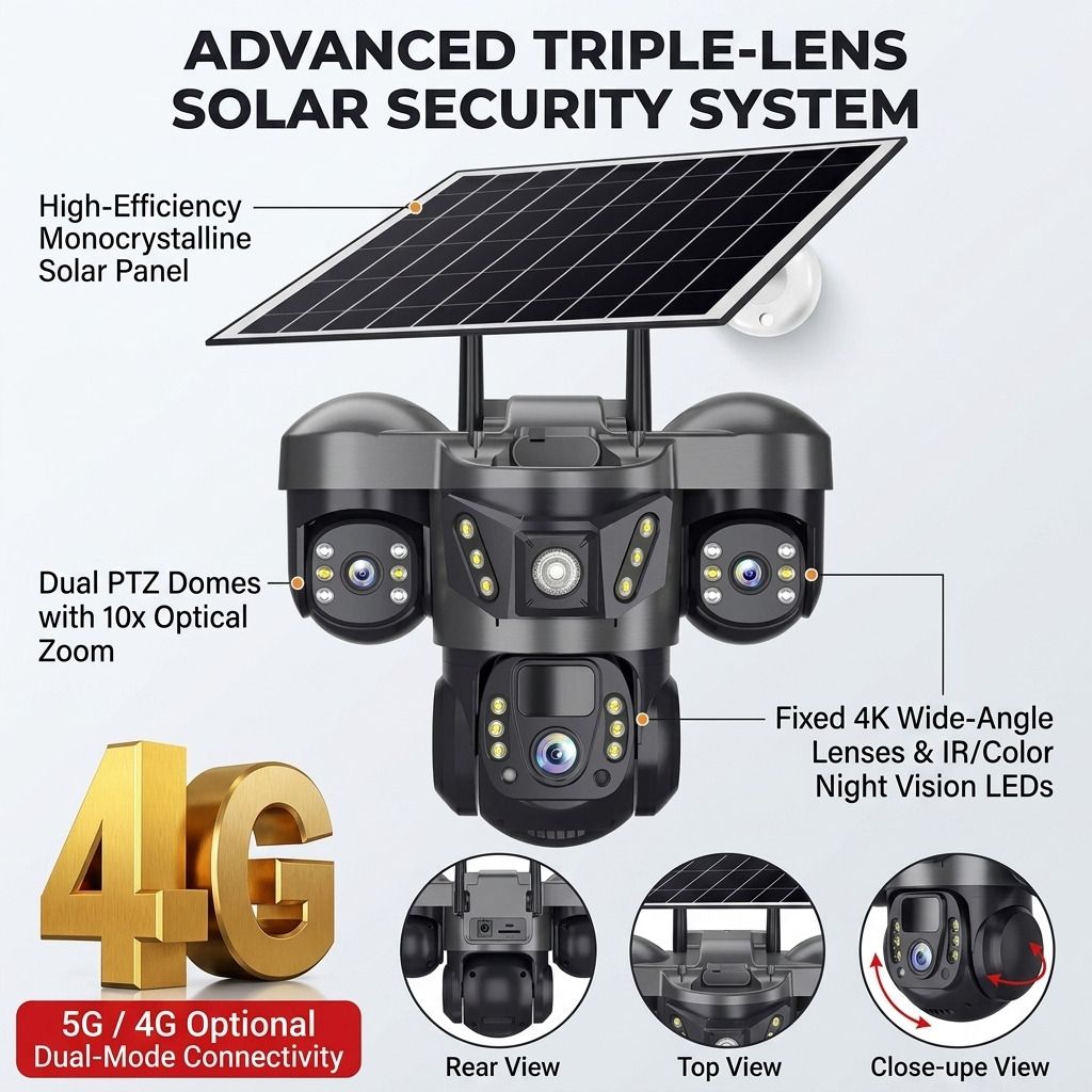 Divine creation 4G Solar Triple Lens 5MP Outdoor CCTV Camera | 3-Screen View C256 Security Camera-picture-36