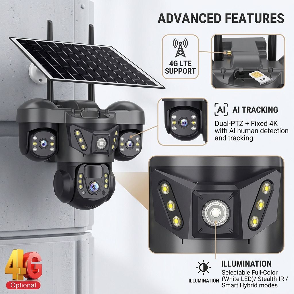 Divine creation 4G Solar Triple Lens 5MP Outdoor CCTV Camera | 3-Screen View C34 Security Camera-picture-39