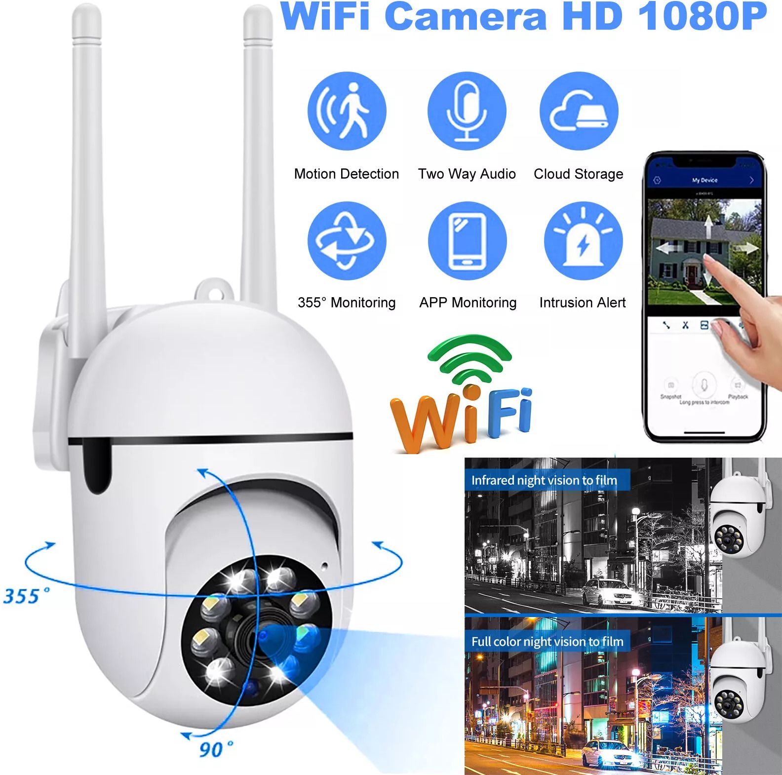 Cxoen Smart WiFi CCTV Camera Wireless 1080p PTZ Outdoor 360° View Two-Way Audio Security Camera