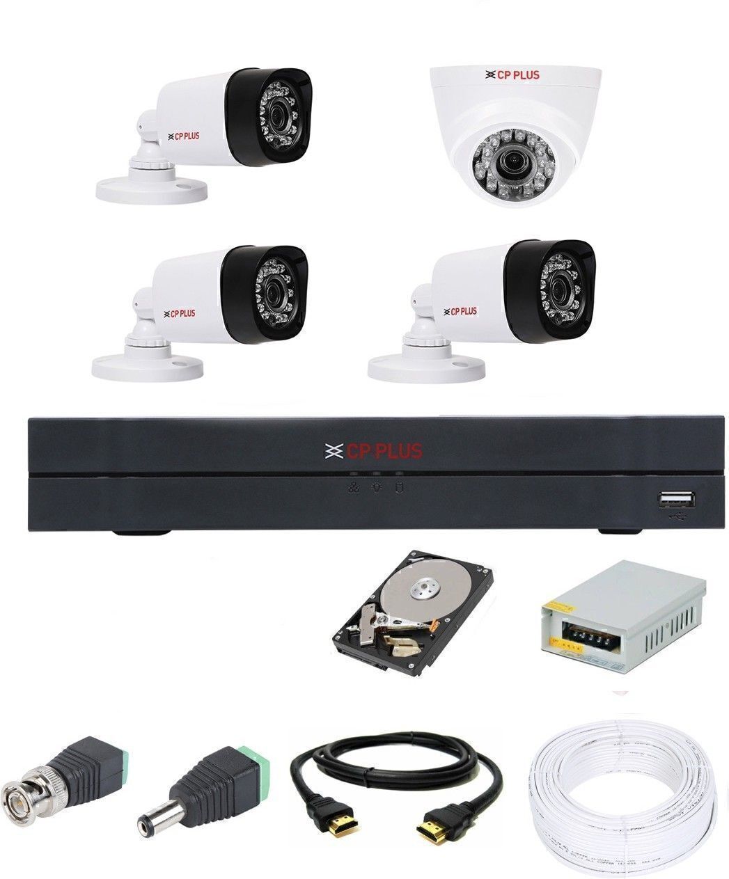 CP PLUS 4 Channal HD DVR 1080p 1Pcs,Bullet Camera 2.4 MP 3Pcs,Dome Camera 2.4 MP 1Pcs,1 TB Toshiba Surveillance Hard Disk with 3 Year warranty, Security Camera-image-28