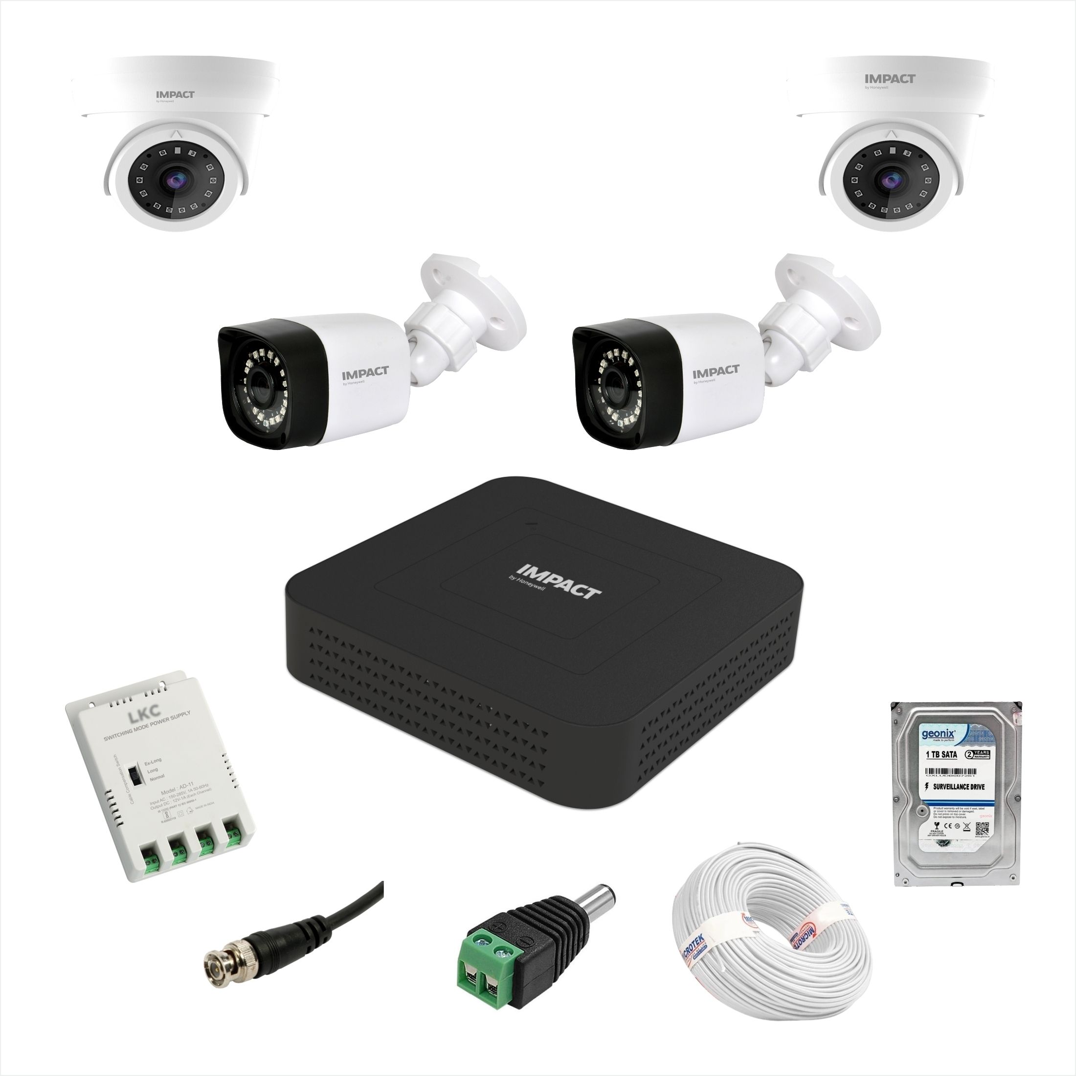 Impact by Honeywell 2MP 2 Bullet + 2 Dome CCTV +4 Channel DVR+1TB HDD +90 mtrs cable Cctv Camera Set Security Camera-image-15