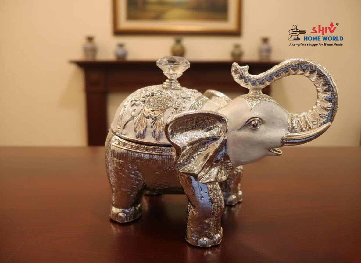Silver-Plated Elephant Figurine with Storage Lid, Crystal Finial Decorative Showpiece - 13.5 cm-image-10