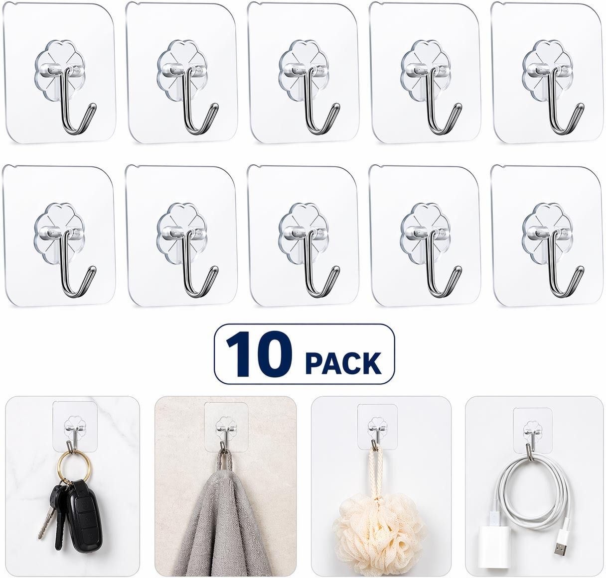 rw traders Transparent Waterproof Self Adhesive Flower Wall Hooks For Home & Office Plastic Key Holder-picture-24