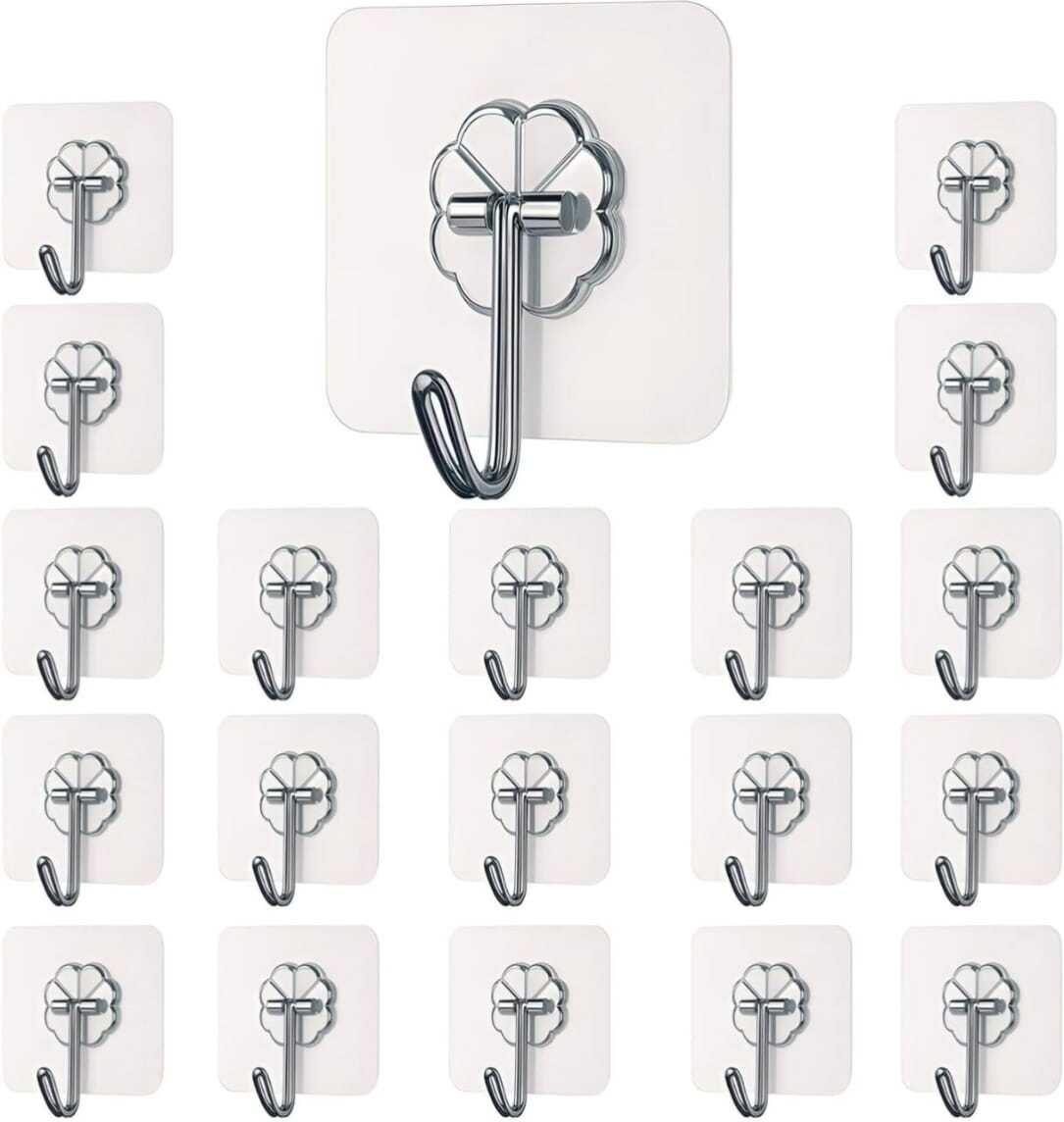 20 Pack Transparent Wall Hooks | 180° Rotating Heavy Duty Sticky Hook 20-image-49