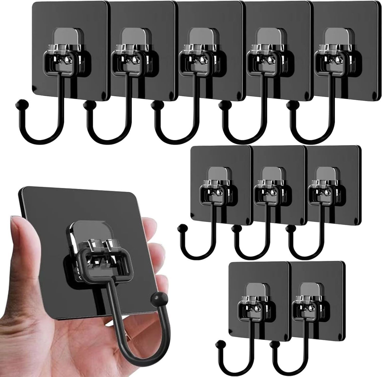 shopin Big Black Hooks,for Hanging, Bathroom Heavy Duty Sticky Stainless Steel Hook 10-picture-18