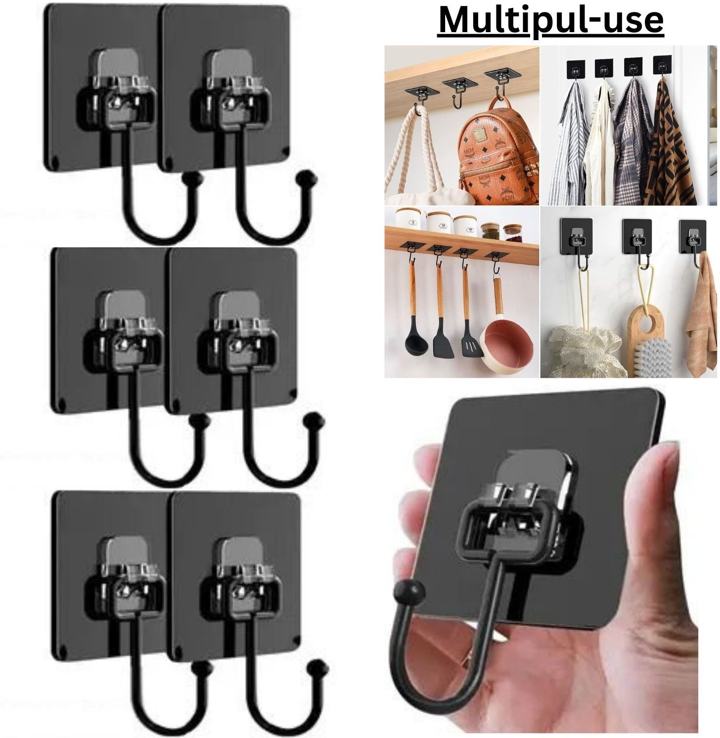 Self-Adhesive Wall Hooks, Drill Free/Ceiling/Wall/Kitchen/Bathroom/Keys/Clothe Hook 7-image-11