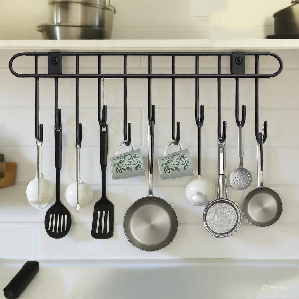 dangigev Cloth Hanger for Wall with(11 Hooks)Door Hooks/Kitchen Utensil Hanger Hook Rail 11-picture-34