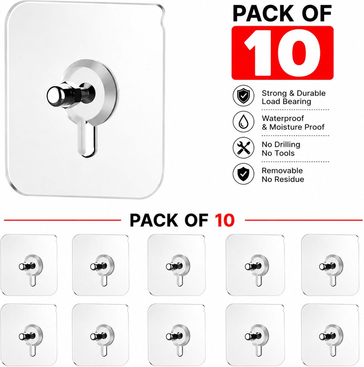 Adhesive Wall Hooks Without Drill - Heavy Duty Transparent Hanging Wall Hook 10-image-45