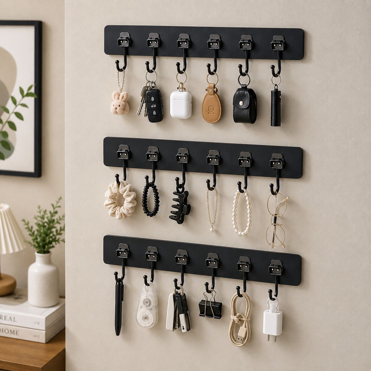 3Pcs Wall Hook Hanger with 6 Hooks | Heavy Duty Wall Mounted Adhesive Hook Rack Hook 18-image-46