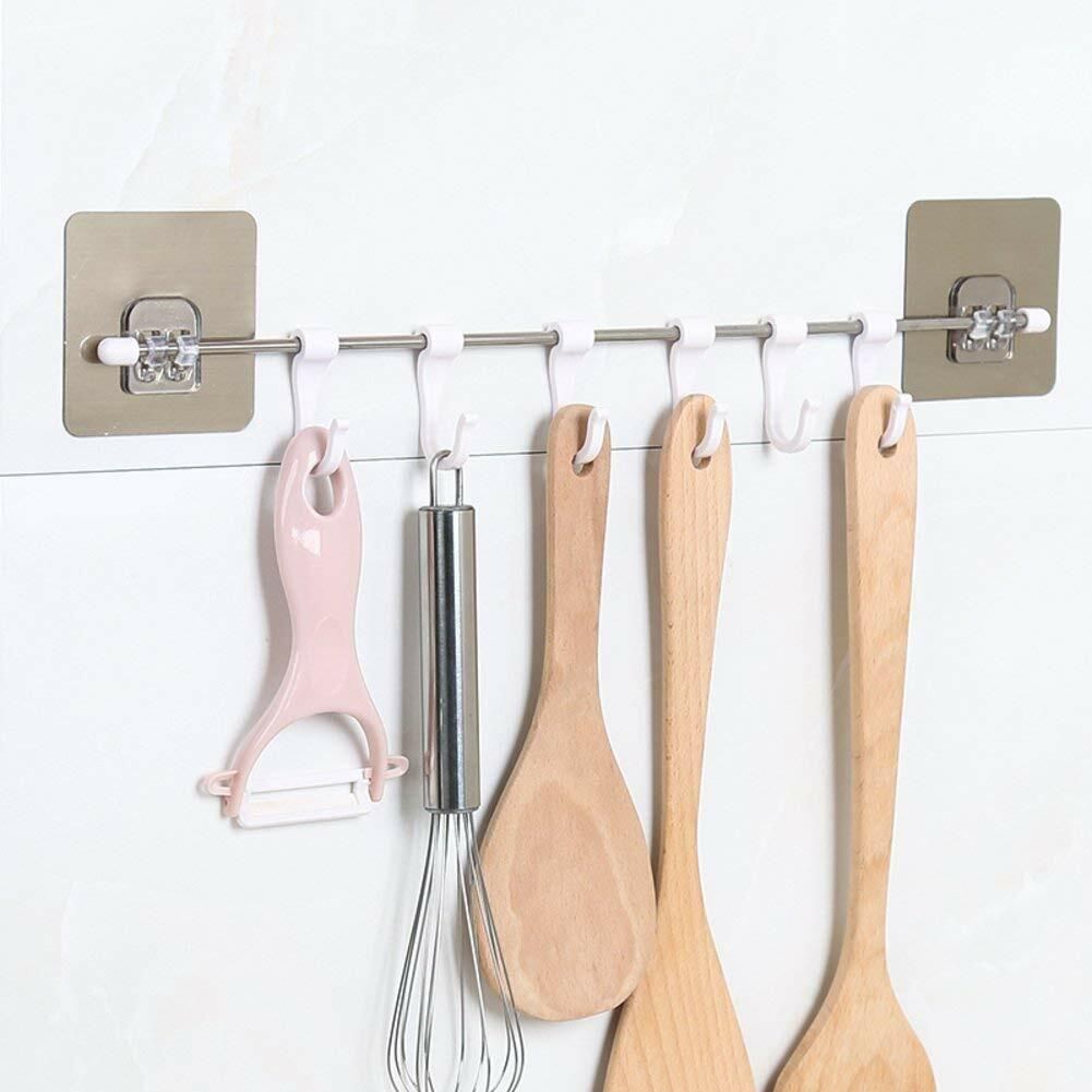 Plastic ABS Stainless Steel Series Self Adhesive Bathroom Towel Rail Utensil Rack Kitchen Magic Sticker , Pack of 6 Hooks.(Multicolor) Door Hanger-image-2
