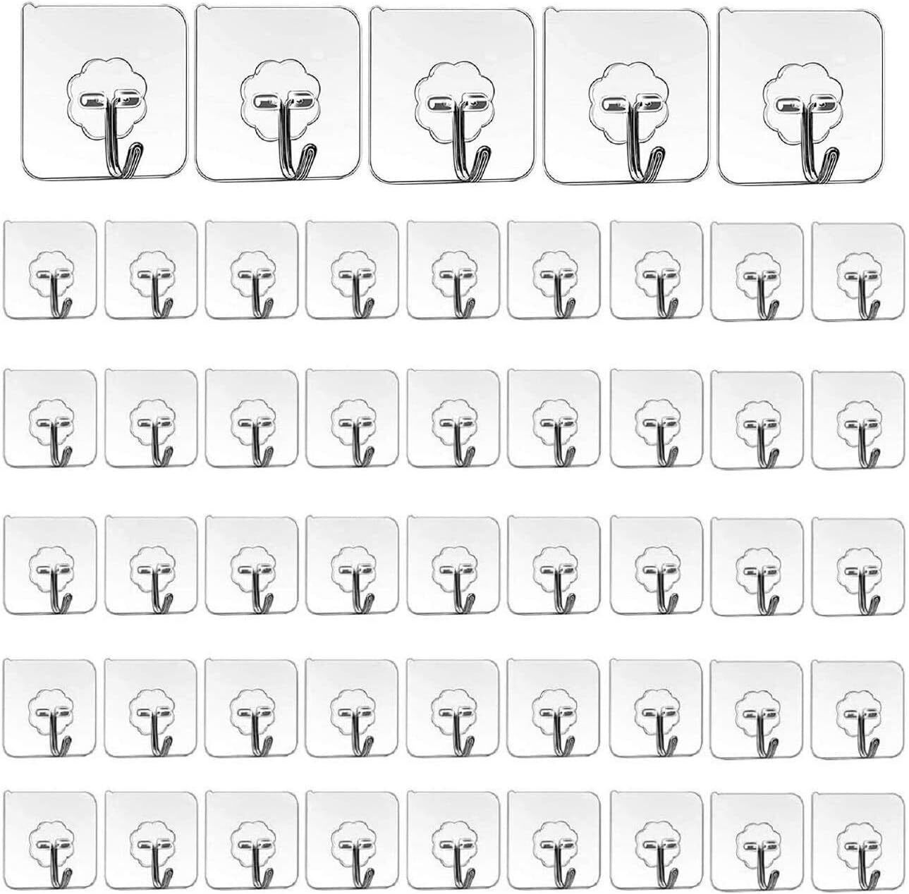 Adhesive Plastic Wall Hooks Hangers for Hanging Robe, Coat, Towel, Keys, Bags Hook 50