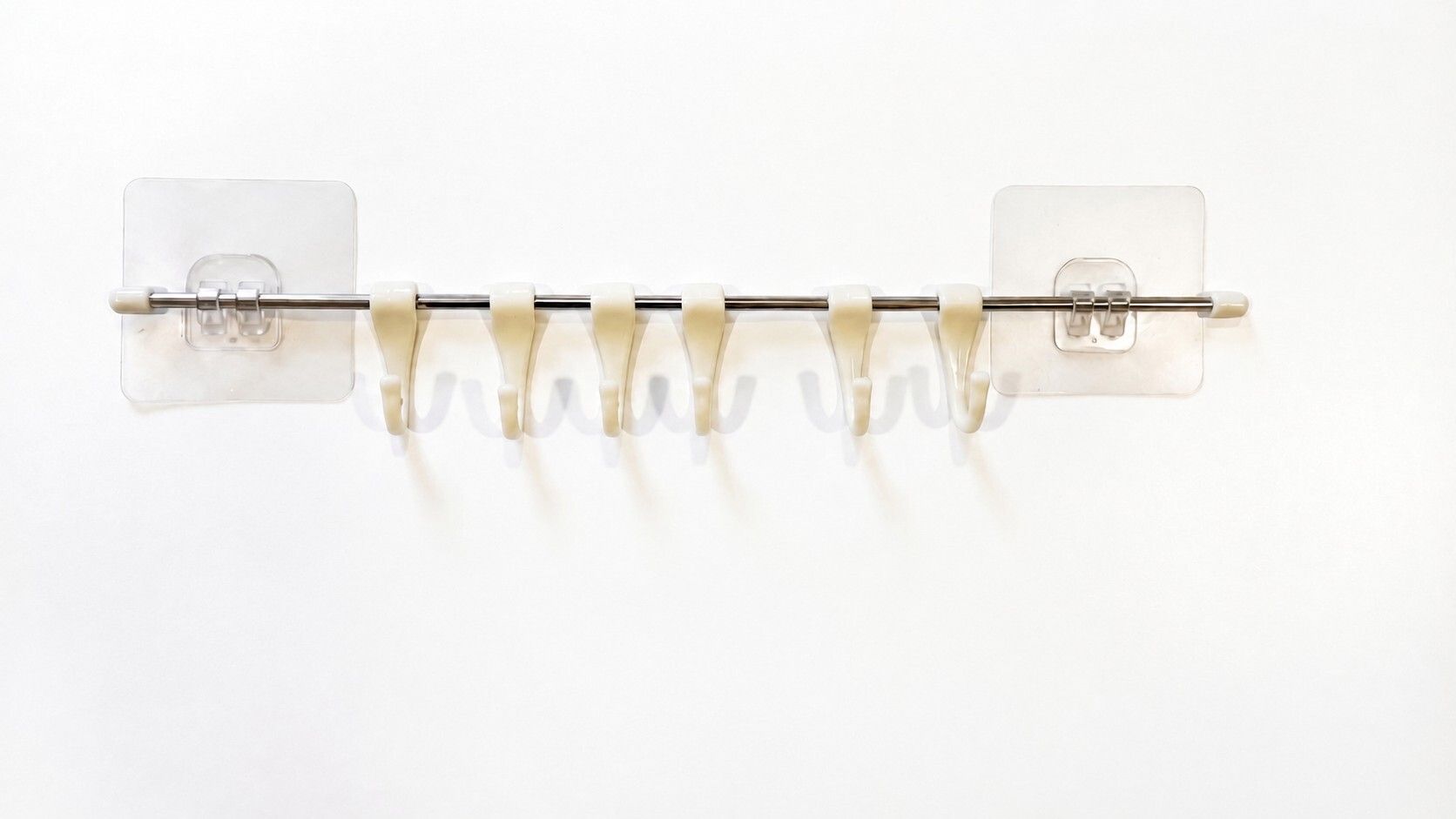 Adhesive Wall Mounted Hook Rack, Stainless Steel Rod with 6 Removable Hooks Hook 6-image-44