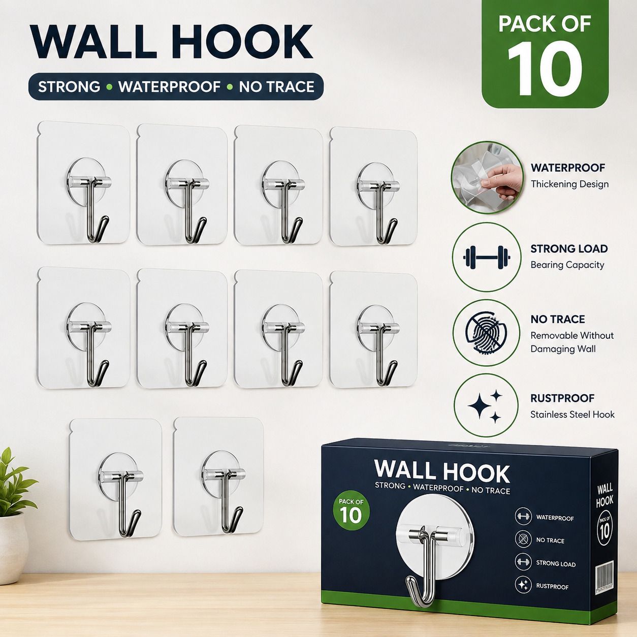 Transparent Self Adhesive Heavy Duty Wall Hook for Multipurpose Hook 1-image-2