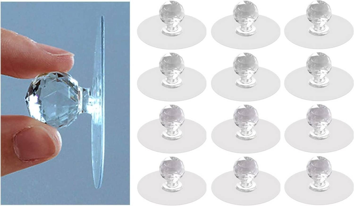 mercehive Diamond Crystal Shaped Pulls Handles for Wardrobe, Cupboard, Bathroom Dresser Hook 6-picture-17