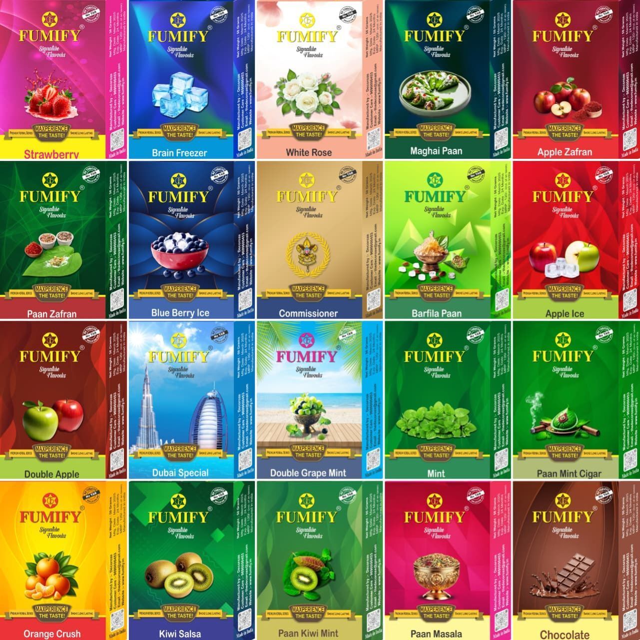 FUMIFY All-in-One Herbal Hookah Flavour Pack | 20 Unique Flavours | No Tobacco DOUBLE APPLE, STRAWBERRY, BRAIN FREEZER, MAGHAI PAAN, KIWI SALSA, CHOCOLATE, COMMISSIONER Hookah Flavor-picture-24