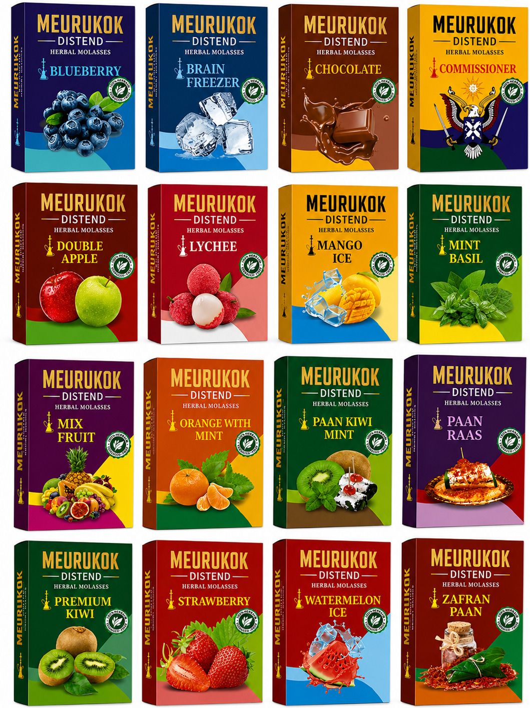 MEURUKOK DISTEND flavour 16-1 Blueberry, Brain Freezer, Chocolate, Double Apple, Lychee, Paan Raas, Strawberry, Zafran Paan Hookah Flavor-picture-38