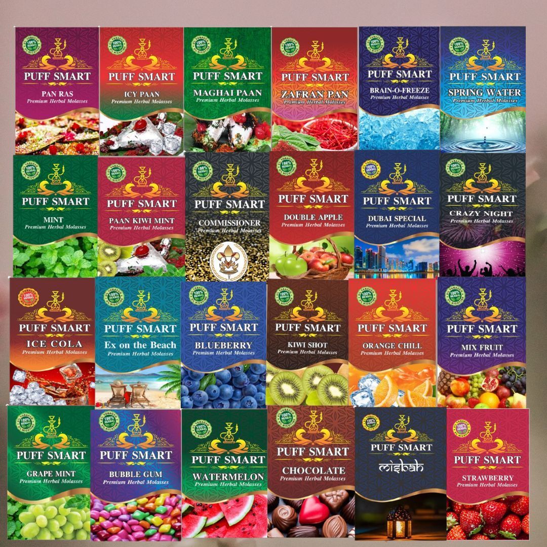 puff smart Set of 24 Pan, Icy, Maghai,Zafran,Brain,Spring,Mint,PKM,Mix,Grape,Bubblegum Commissioner,Apple,Dubai,Crazy,Watermelon, Ice,Ex on,Blueberry,Kiwi,Orange,Choco Hookah Flavor-picture-41