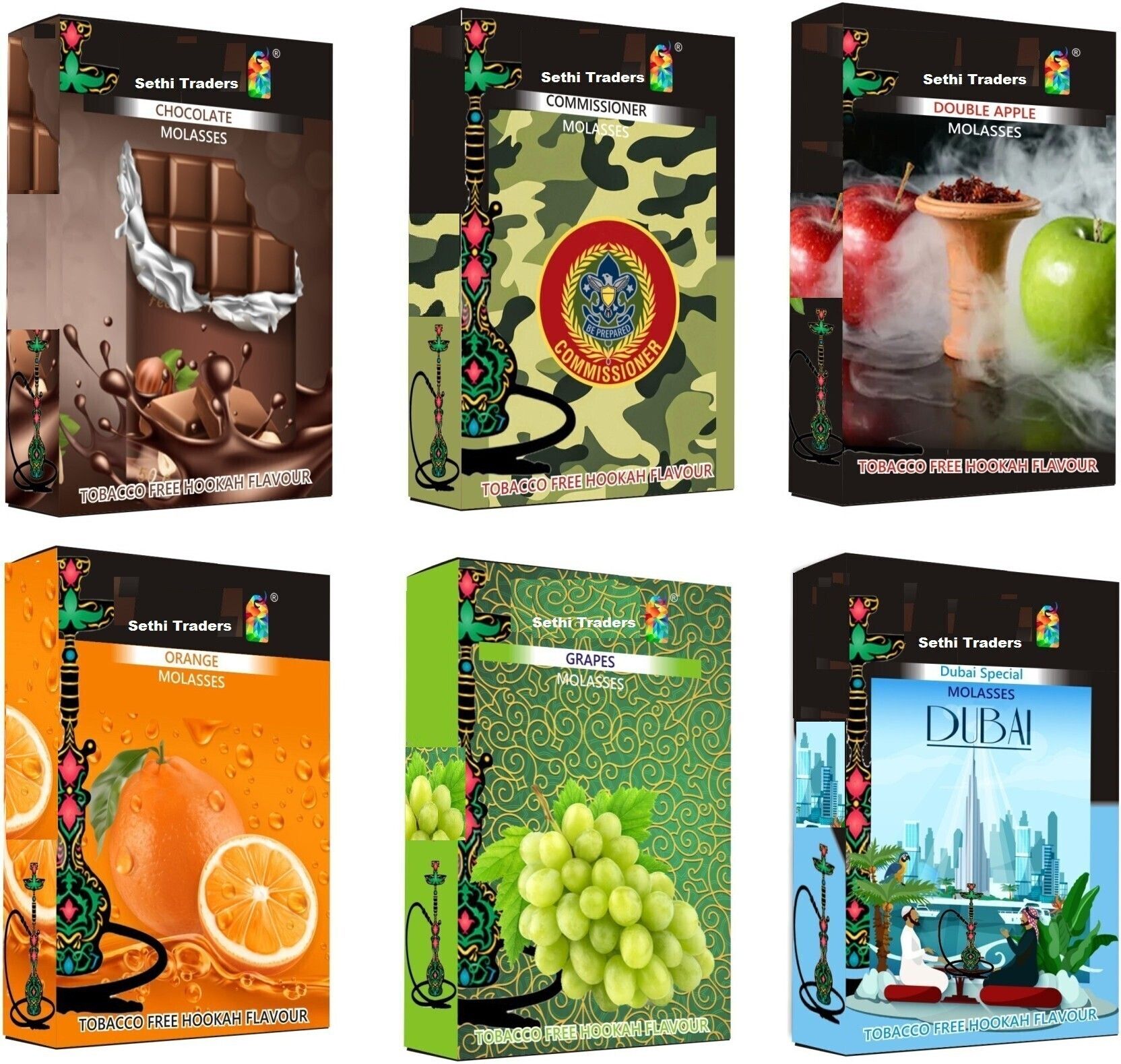 PUFFSMART Six flavour pack with Hookah and Assories Dubai Special, Brain-o- Freeze, Mint, Pan Ras, Charcoal Coil Hookah Flavor-image-38