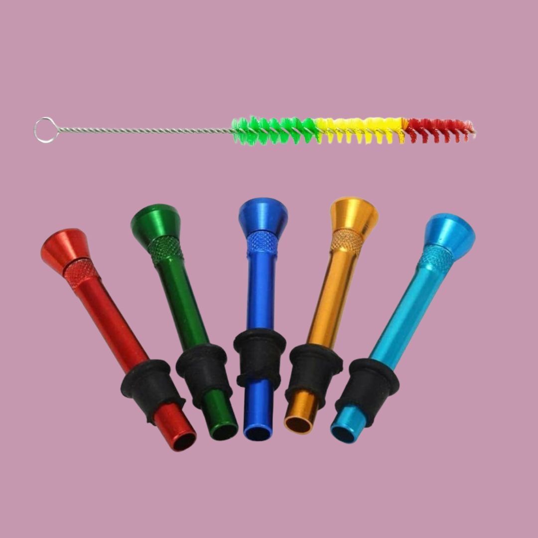 koogly Metal Bong Shooter Mouth Tip Filters 8cm 5 Pcs and 1 Colour Brush Aluminium Outside Fitting Hookah Mouth Tip-picture-18