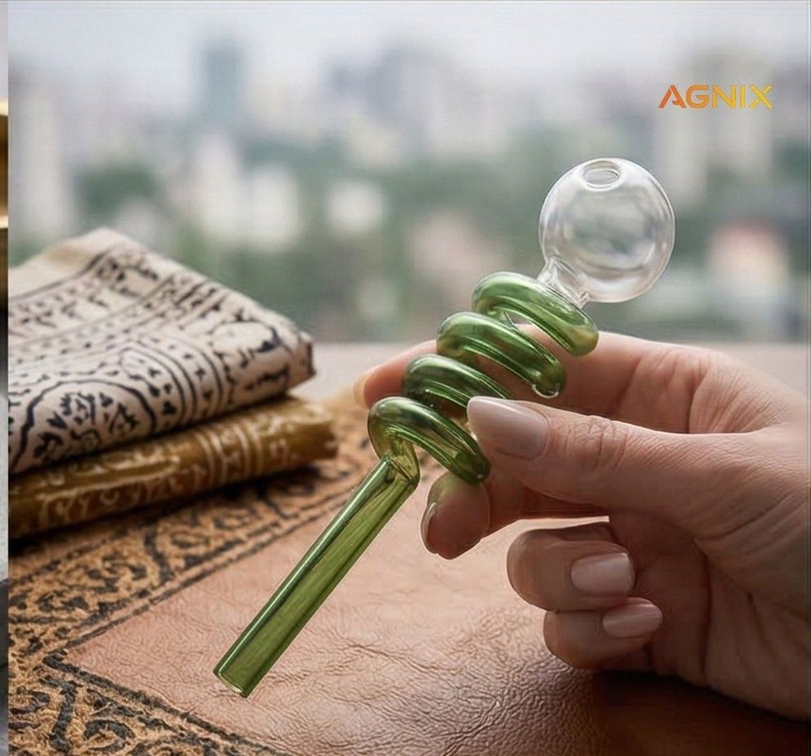 agnix Green Spiral Borosilicate Glass Incense Oil Burner Pipe 6 Inch Borosilicate Glass Outside Fitting Hookah Mouth Tip-picture-25