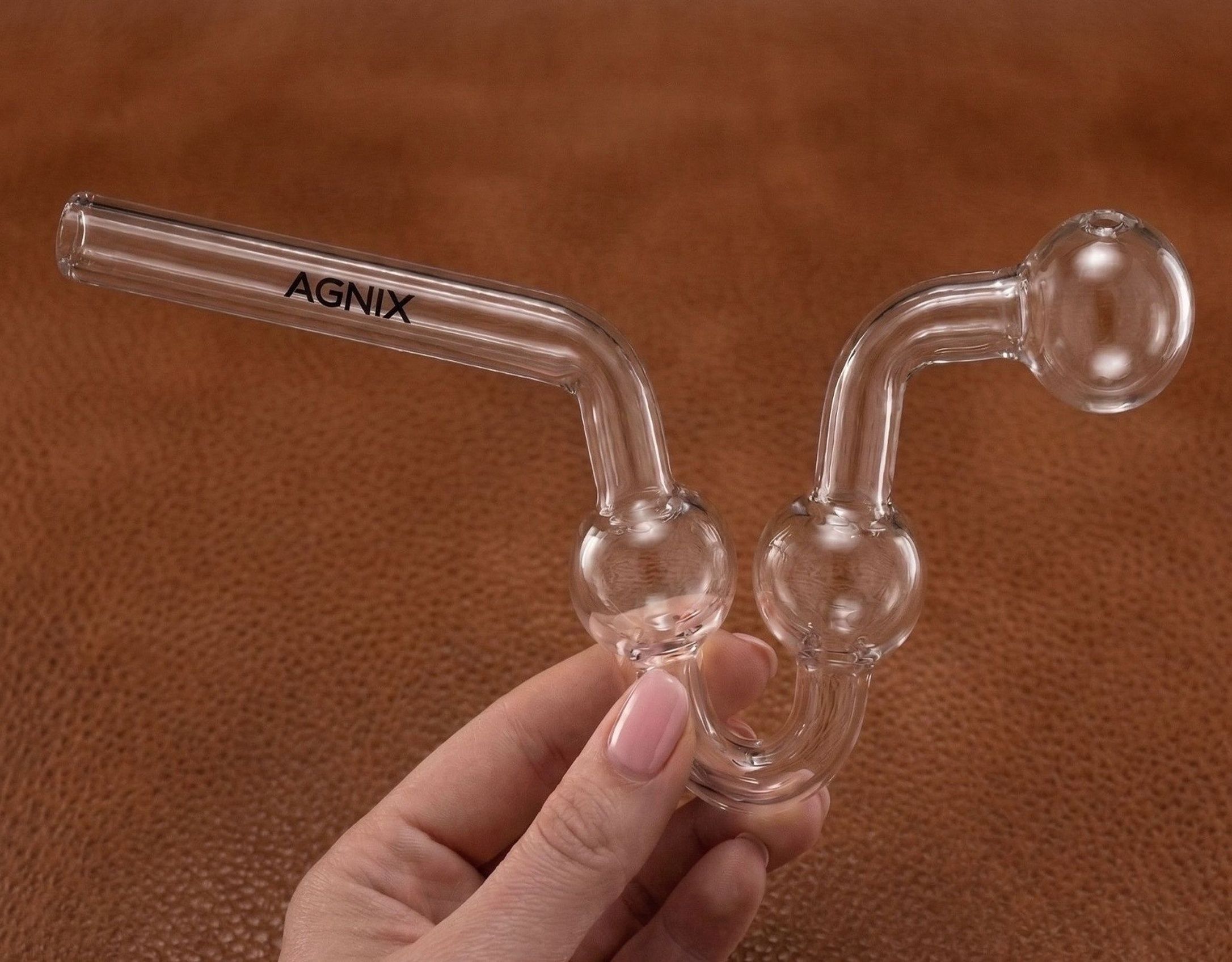 agnix Clear 3-Bubble Glass Oil Burner Pipe - Durable Borosilicate Glass Inside Fitting Hookah Mouth Tip-picture-2