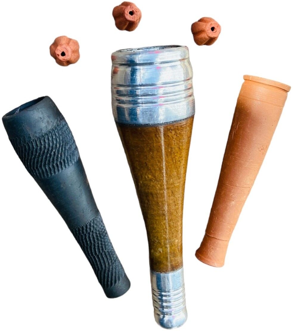 keshu handicraft Chillum Hookaha Pipe 5 Inch And 3.5 Inch With Gitti Wooden, Silver, Terracotta Outside Fitting Hookah Mouth Tip-picture-15