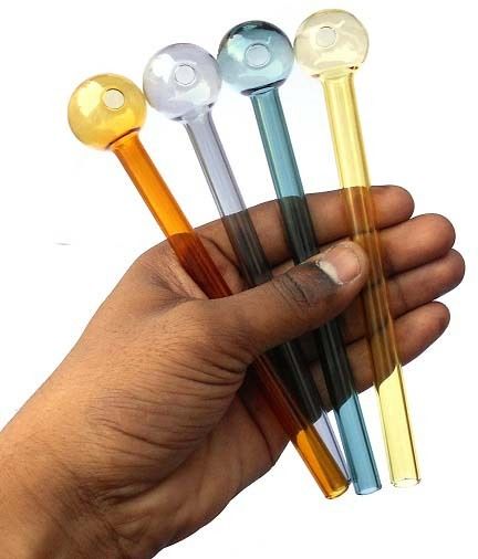 Glass Oil Burner Pipe 6 inch Multicolor, (Multicolor) -Pack of 4 Borosilicate Glass Outside Fitting Hookah Mouth Tip