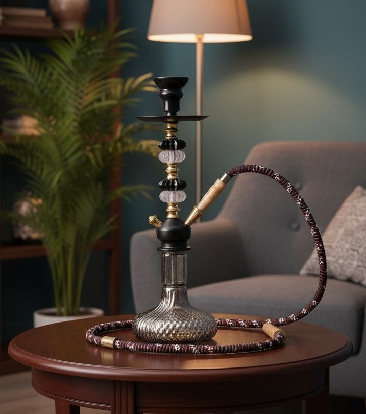 hri traders Premium Designer Black & Gold Glass Hookah Shisha Set With Hose For Home Parties 12 inch Glass Hookah-picture-34