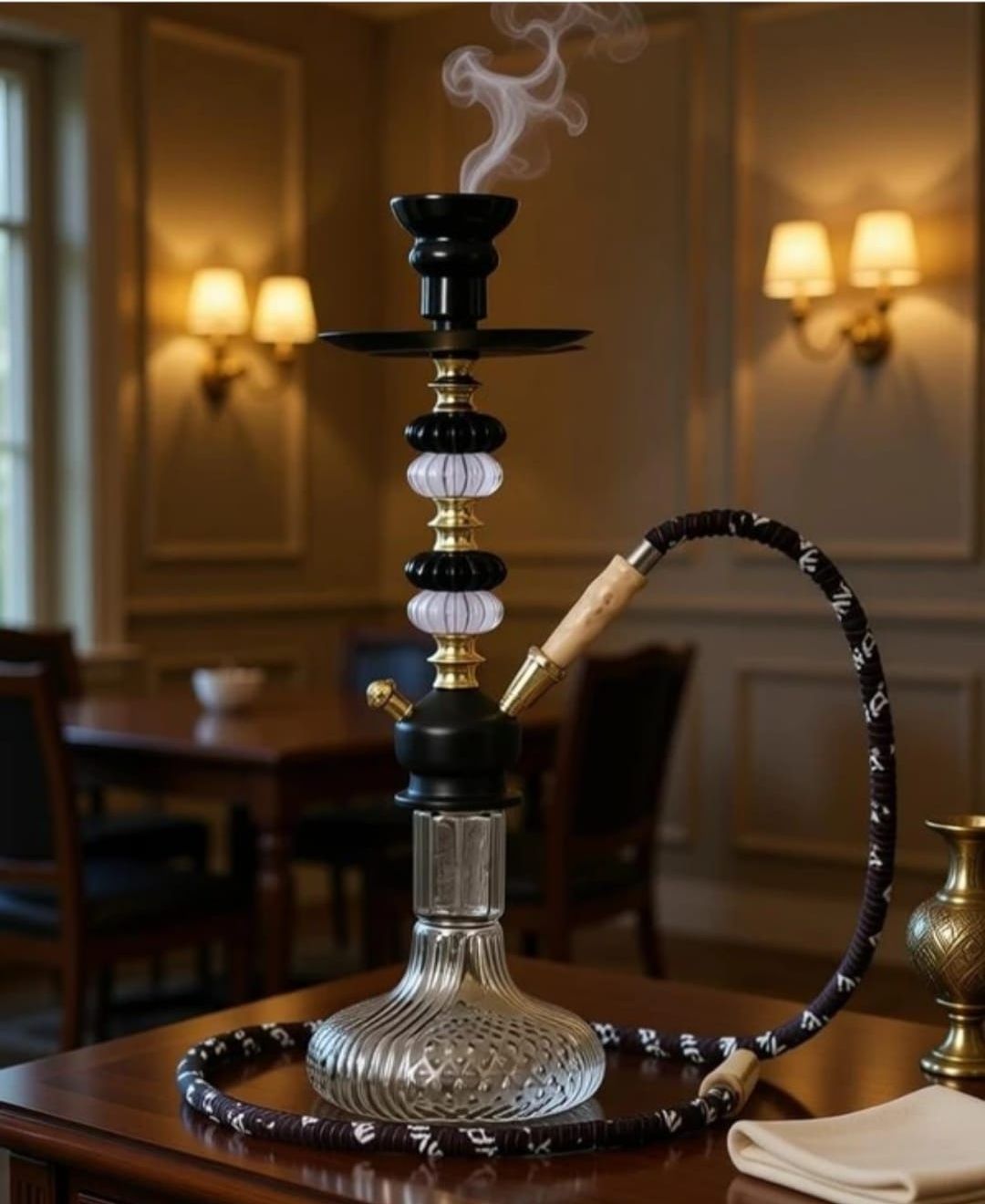 hri traders Premium Designer Black & Gold Glass Hookah Shisha Set With Hose For Home Parties 12 inch Glass Hookah-picture-14