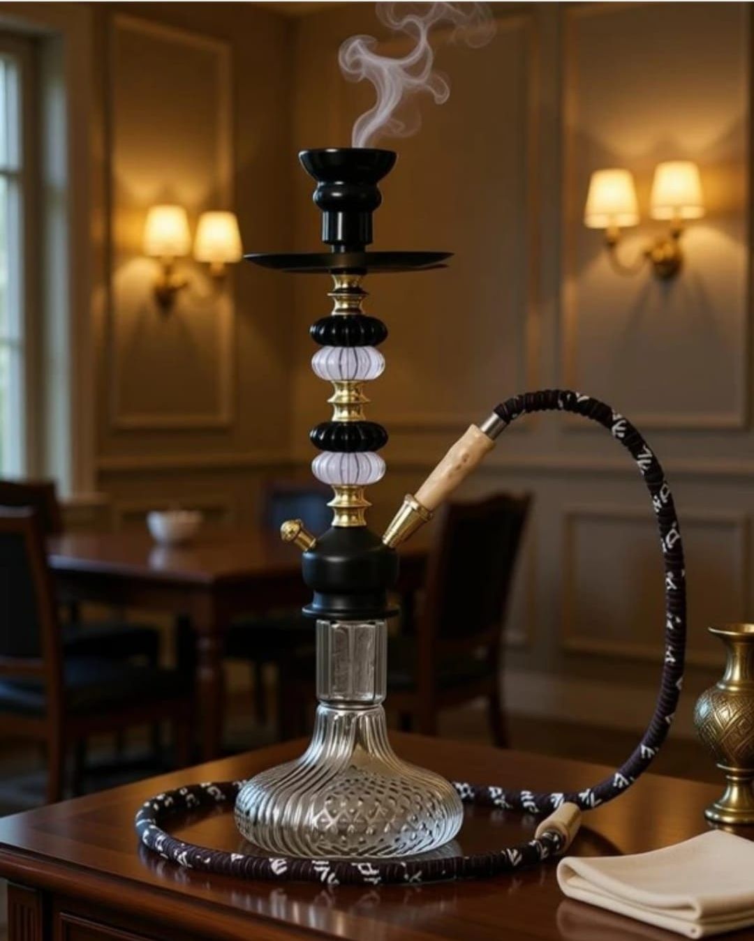 hri traders Premium Designer Black & Gold Glass Hookah Shisha Set With Hose For Home Parties 12 inch Glass Hookah-picture-21