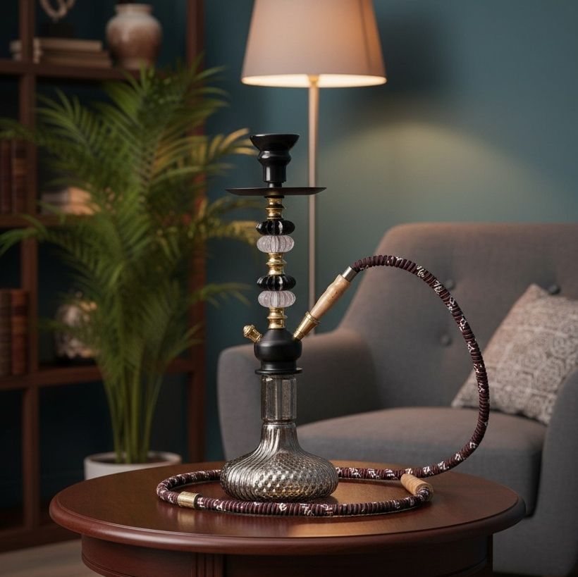 hri traders Premium Designer Black & Gold Glass Hookah Shisha Set With Hose For Home Parties 12 inch Glass Hookah-picture-32