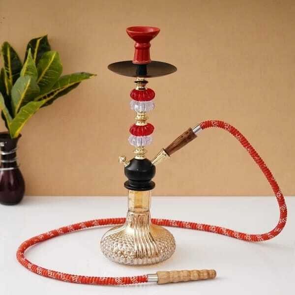 bezak Luster Red Glass Hookah With Golden Black Finish (16 inches) 16 inch Glass Hookah-picture-22