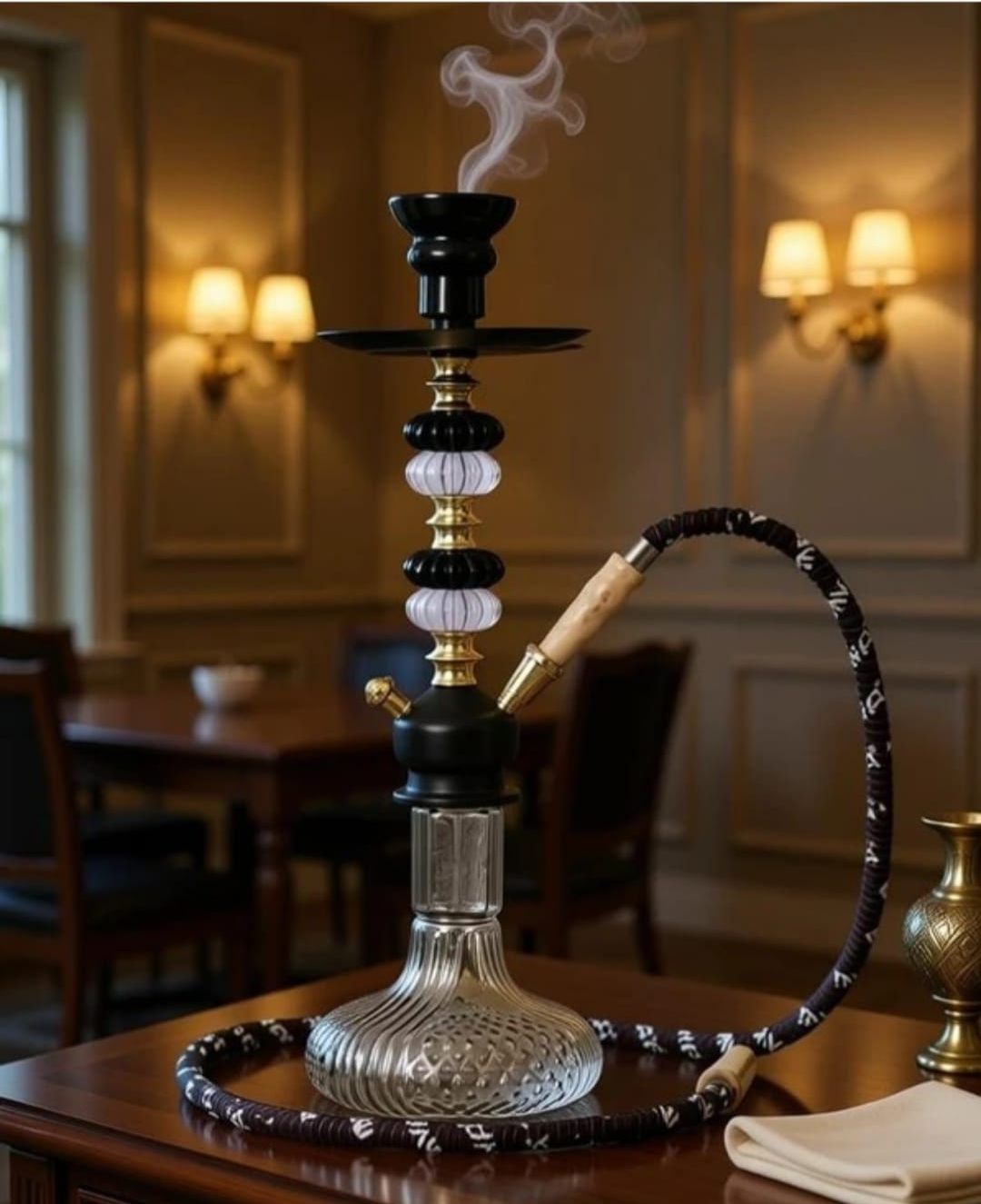 hri traders Premium Designer Black & Gold Glass Hookah Shisha Set With Hose For Home Parties 12 inch Glass Hookah-picture-26