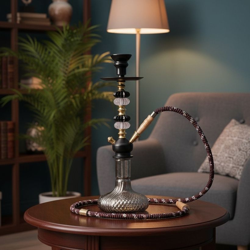 hri traders Premium Designer Black & Gold Glass Hookah Shisha Set With Hose For Home Parties 12 inch Glass Hookah-picture-11