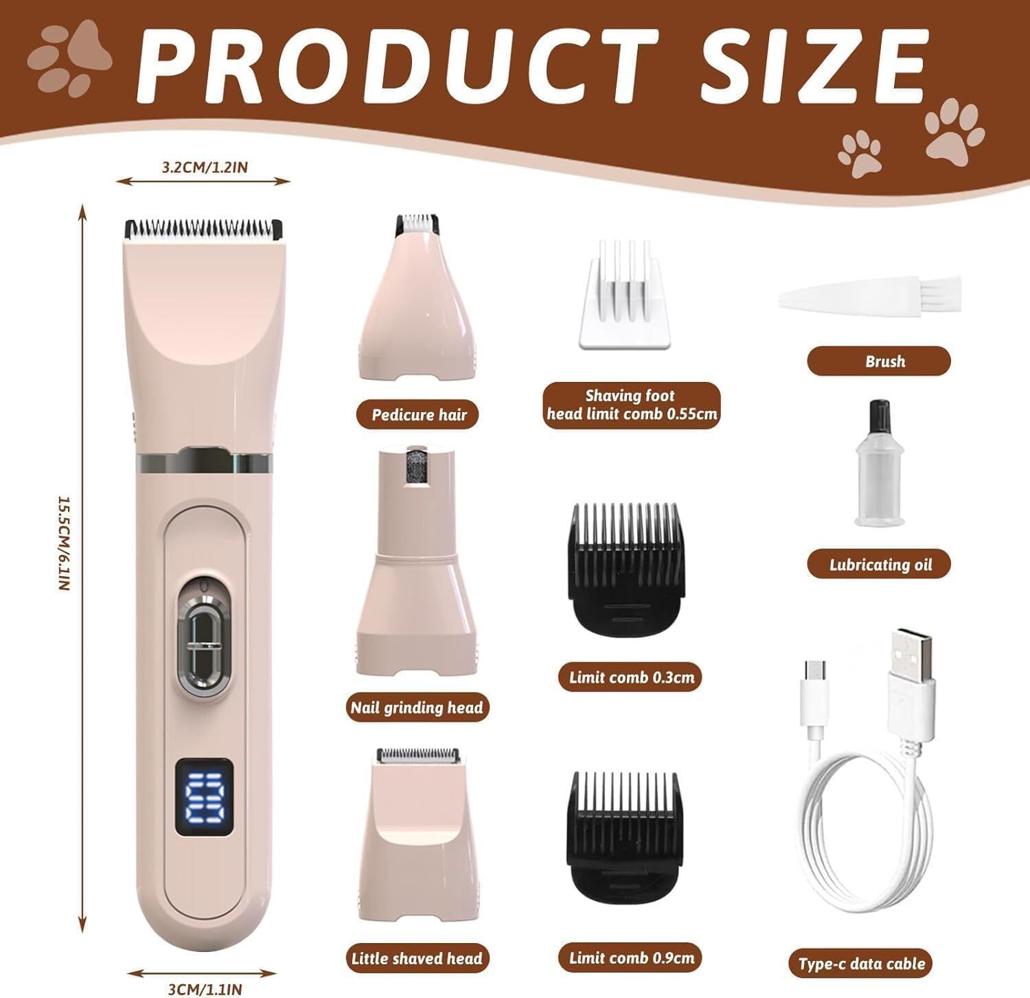 MCBAZEL 4 in 1 Dog Grooming Kit with Low Noise Trimmer and USB Rechargeable Design Grooming Kit 89 min Runtime 0 Length Settings-image-35