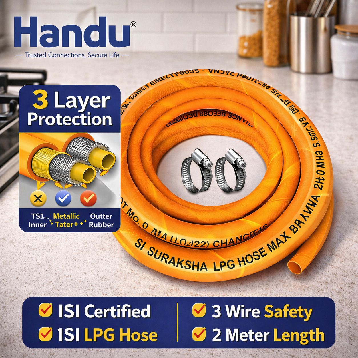2 Meter Gas Pipe Clump Safe Suraksha Fine Quality ISI & ISO Certified LPG Hose Hose Pipe-image-47