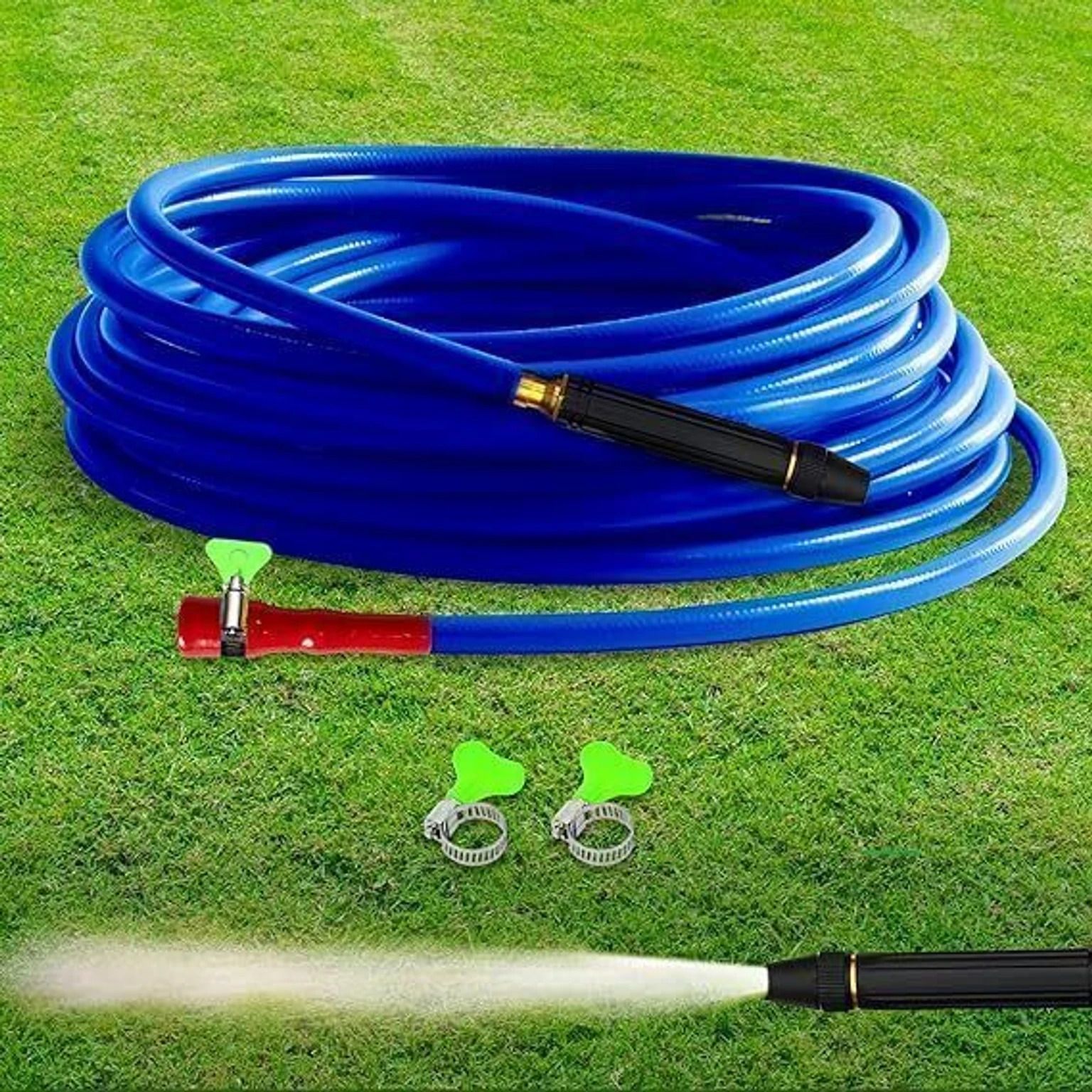 30mtr 100 FEET Hose Pipe with spray gun and tap connectors and clamps 30 Meter(100 feet) Garden & Car Wash Watering Braided 3 Layered Hose Pipe 1/2" Hose Pipe-image-30