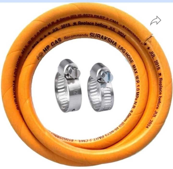 SURAKSHA Bharat ISO Certified 100% Flame Resistant (Yellow Pouch Pack) SURAKSHA LPG Hose Gas Pipe -1, Leak proof with 2 HOSE CLIP.Reinforced Steel Hose Pipe-image-28