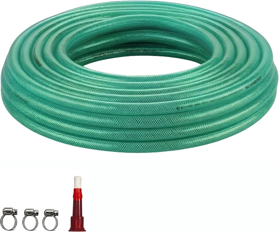 1 Meter 0.75mm (3/4 Inch) PVC Green Water Pipe, Lightweight, Durable & Flexible Hose with Accessories Tab Adapter & Clamps, Watering Garden, Cleaning Hose Pipe-image-49