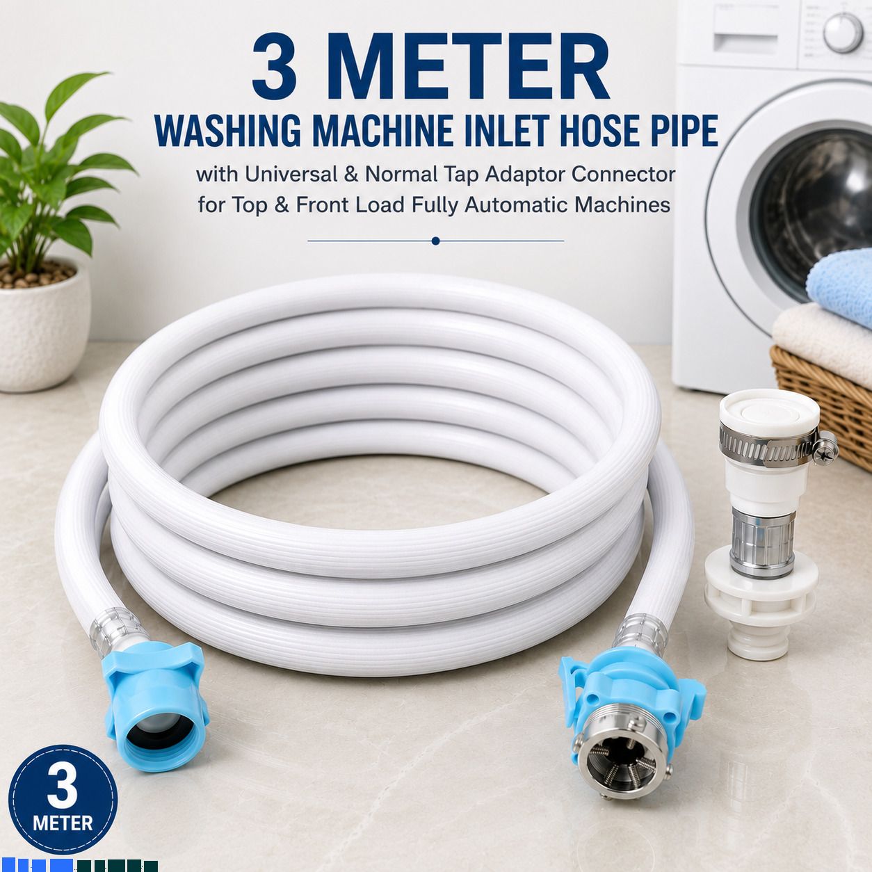 3-Meter Inlet Pipe with Universal Tap Adaptor for Automatic Washing Machine A30 3-Meter Inlet Pipe with Universal Tap Adaptor for Automatic Washing Machine B30 Hose Pipe-image-40