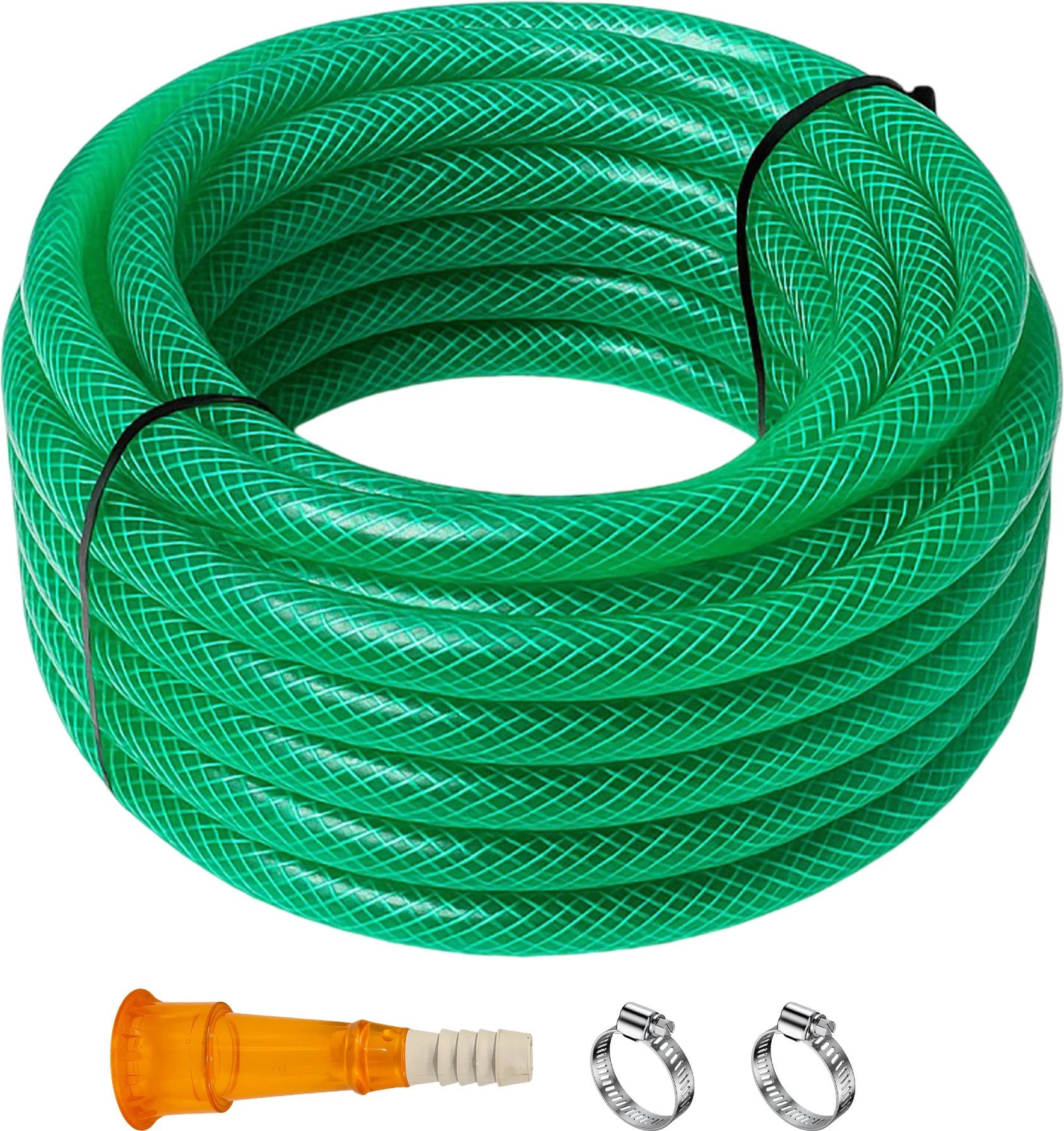 1/2 inch PVC Garden Hose Pipe With Tap Adapter & Clamps | 5 Meter(16.40 foot) 3 Layer Threaded Pvc Braided Water Pipe | Green Flexible Garden Pipe Hose Pipe-image-25