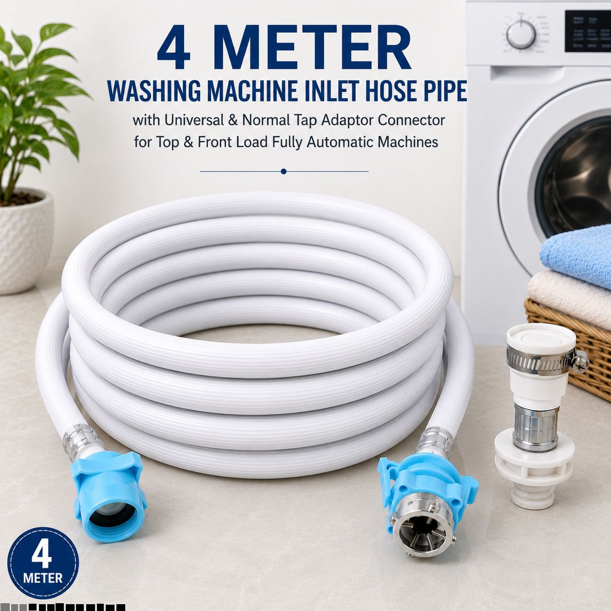 Inlet Pipe with Universal Tap Adaptor 4-Meter for Automatic Washing Machine A111 Inlet Pipe with Universal Tap Adaptor 4-Meter for Automatic Washing Machine B111 Hose Pipe-image-45