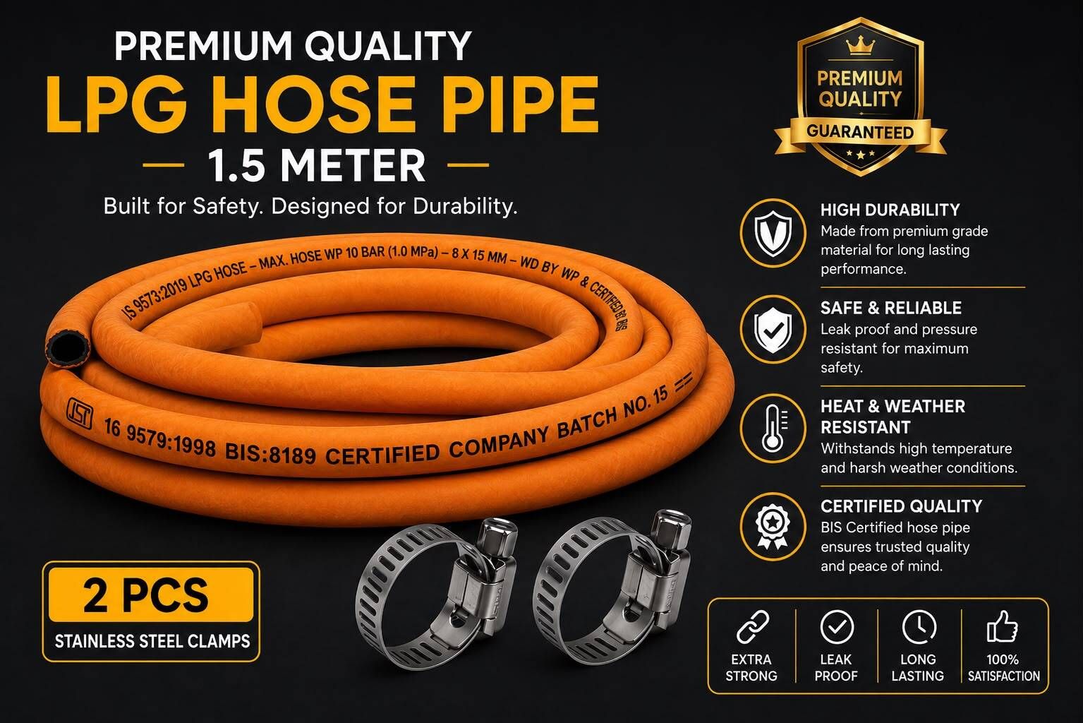 Suraksha indian bharat hp gas with 2 hose clamp Suraksha hose pipe Hose Pipe-image-10