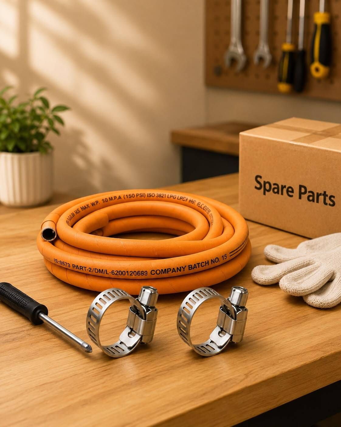 Steel wire 3 layer gas pipe with 2 hose clamp heavy Jumbo 1.5 mtr gas pipe with a safety clamps Hose Pipe-image-44